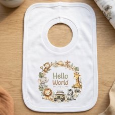 KWB135: Hello World Jungle Print Over Head Bib